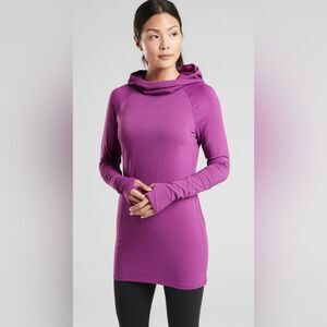 Athleta Essence Purple Cowl Neck Hoodie Tunic Women’s Size Small EUC
